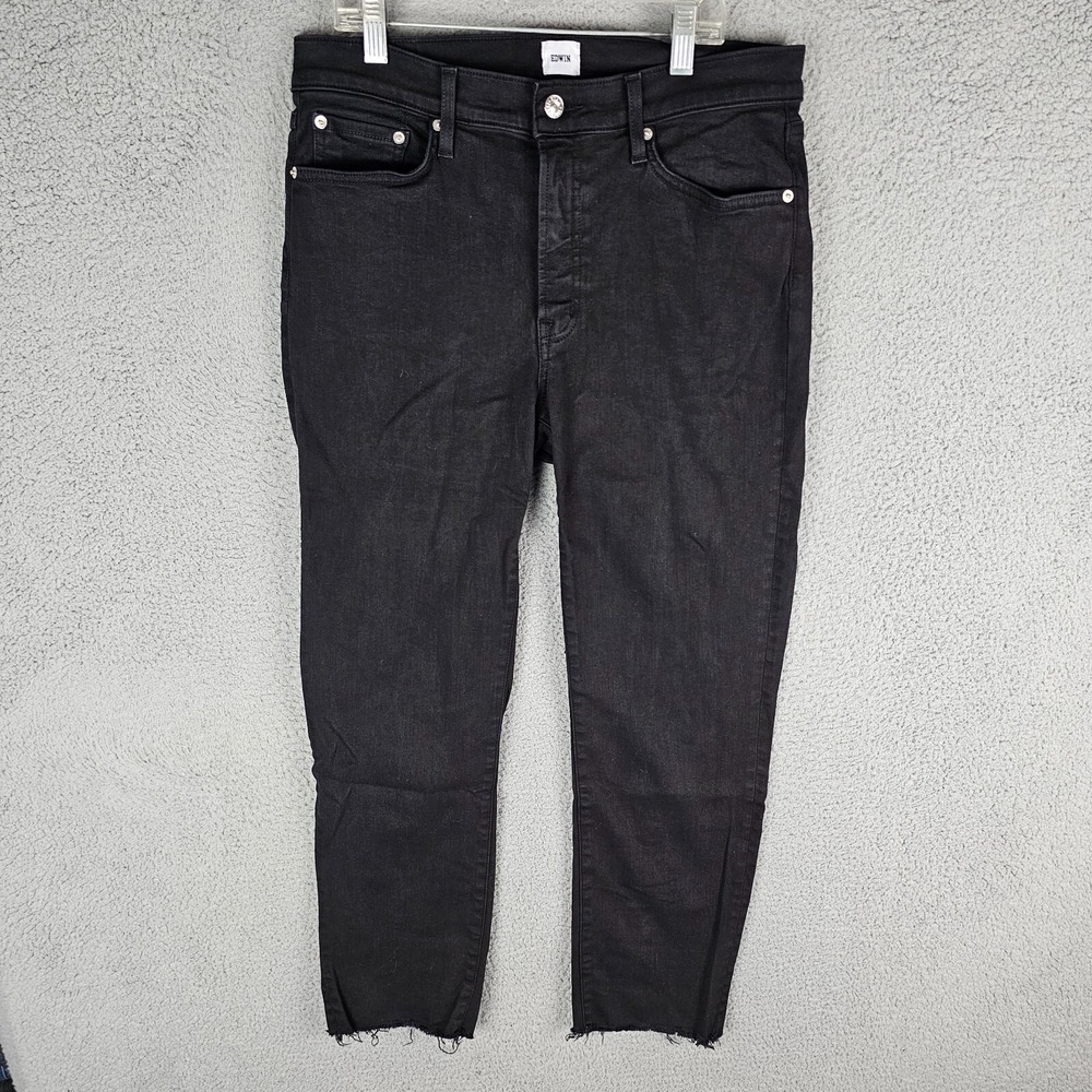 Edwin Jeans Women 30 Black Bree Slim Skinny Raw Fray Hem Mid Rise EW2003SSY